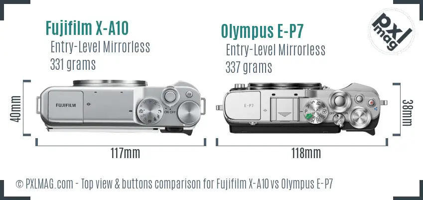 Fujifilm X-A10 vs Olympus E-P7 top view buttons comparison