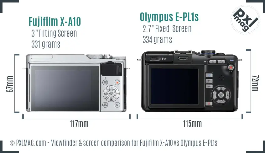 Fujifilm X-A10 vs Olympus E-PL1s Screen and Viewfinder comparison