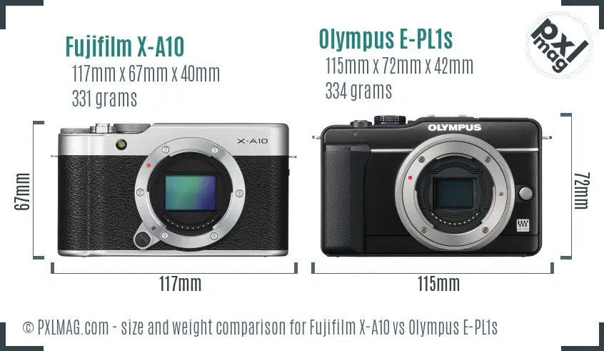 Fujifilm X-A10 vs Olympus E-PL1s size comparison