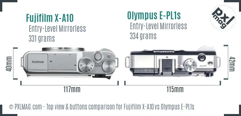 Fujifilm X-A10 vs Olympus E-PL1s top view buttons comparison