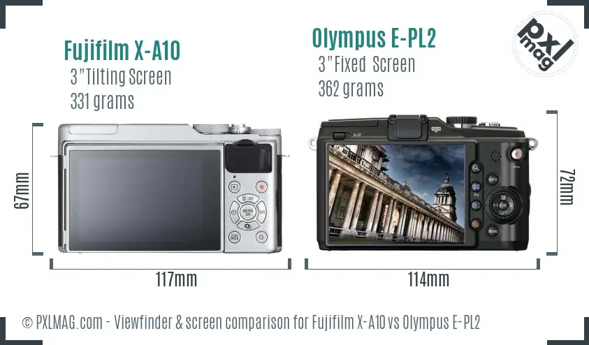 Fujifilm X-A10 vs Olympus E-PL2 Screen and Viewfinder comparison Fujifilm X-A10 vs Olympus E-PL2 Screen and Viewfinder comparison