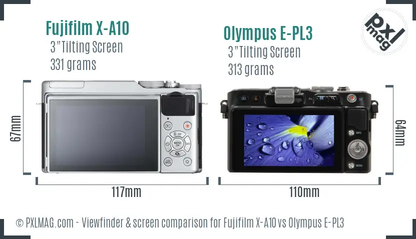 Fujifilm X-A10 vs Olympus E-PL3 Screen and Viewfinder comparison
