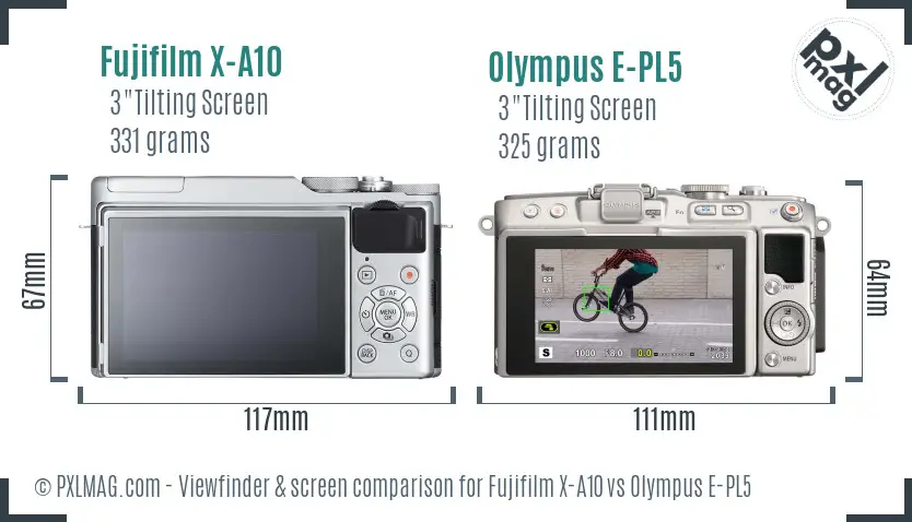 Fujifilm X-A10 vs Olympus E-PL5 Screen and Viewfinder comparison