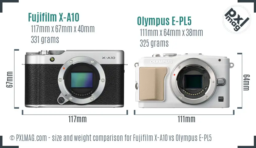 Fujifilm X-A10 vs Olympus E-PL5 size comparison