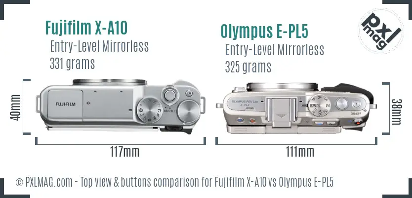Fujifilm X-A10 vs Olympus E-PL5 top view buttons comparison