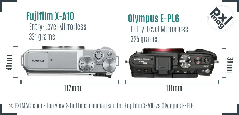Fujifilm X-A10 vs Olympus E-PL6 top view buttons comparison Fujifilm X-A10 vs Olympus E-PL6 top view buttons comparison