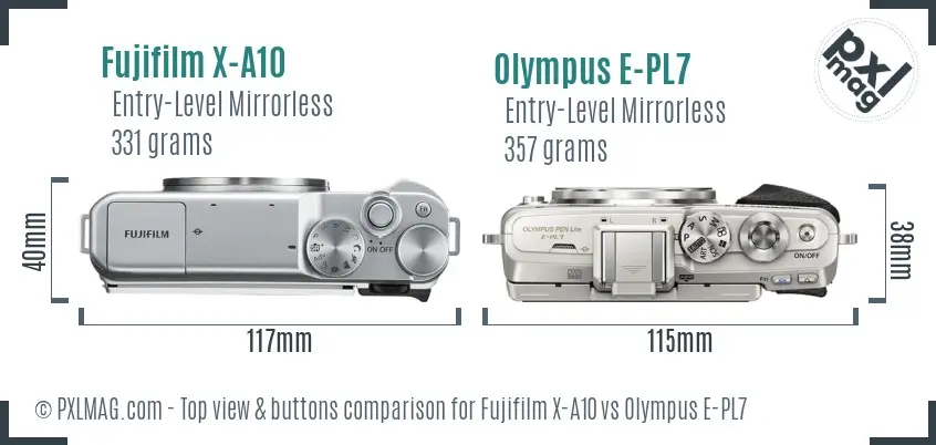 Fujifilm X-A10 vs Olympus E-PL7 top view buttons comparison Fujifilm X-A10 vs Olympus E-PL7 top view buttons comparison