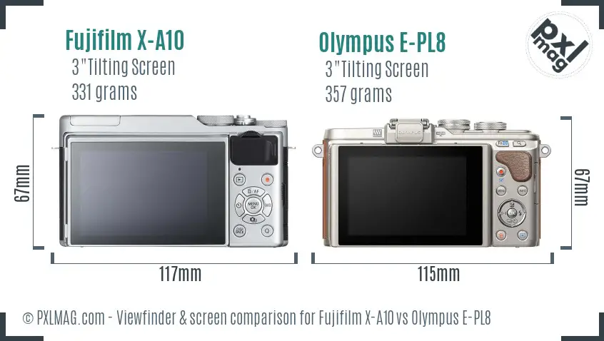 Fujifilm X-A10 vs Olympus E-PL8 Screen and Viewfinder comparison