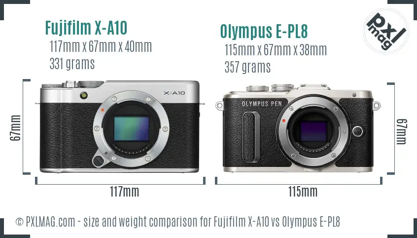 Fujifilm X-A10 vs Olympus E-PL8 size comparison