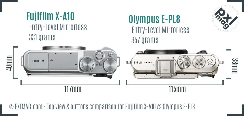 Fujifilm X-A10 vs Olympus E-PL8 top view buttons comparison