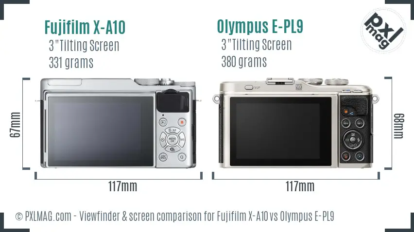 Fujifilm X-A10 vs Olympus E-PL9 Screen and Viewfinder comparison