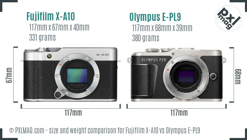 Fujifilm X-A10 vs Olympus E-PL9 size comparison