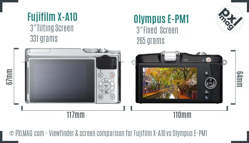 Fujifilm X-A10 vs Olympus E-PM1 Screen and Viewfinder comparison