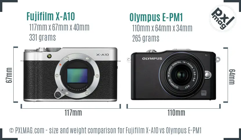 Fujifilm X-A10 vs Olympus E-PM1 size comparison