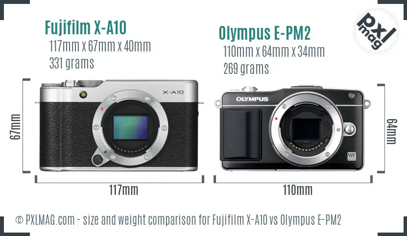 Fujifilm X-A10 vs Olympus E-PM2 size comparison