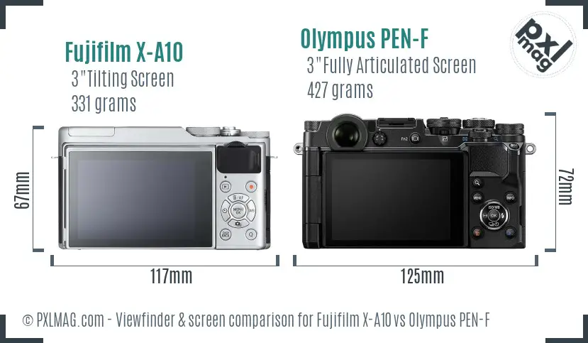 Fujifilm X-A10 vs Olympus PEN-F Screen and Viewfinder comparison