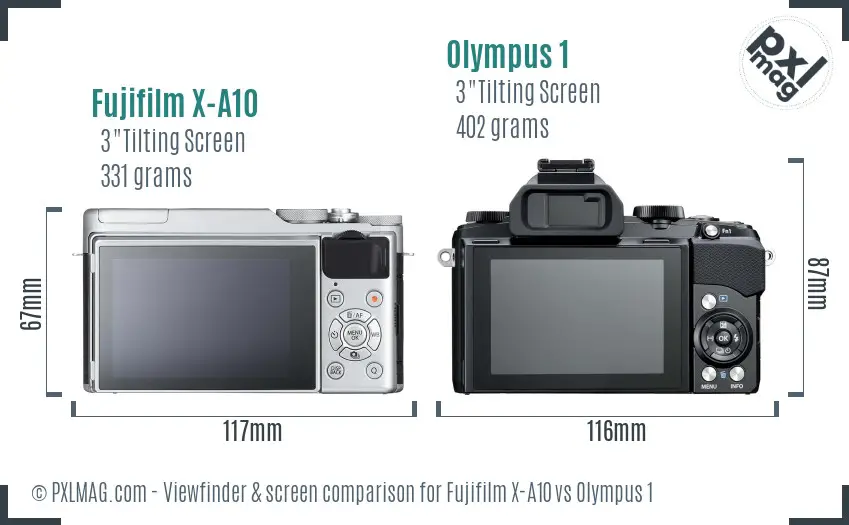 Fujifilm X-A10 vs Olympus 1 Screen and Viewfinder comparison