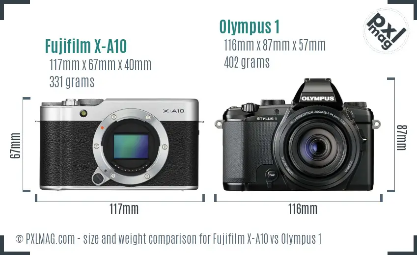 Fujifilm X-A10 vs Olympus 1 size comparison