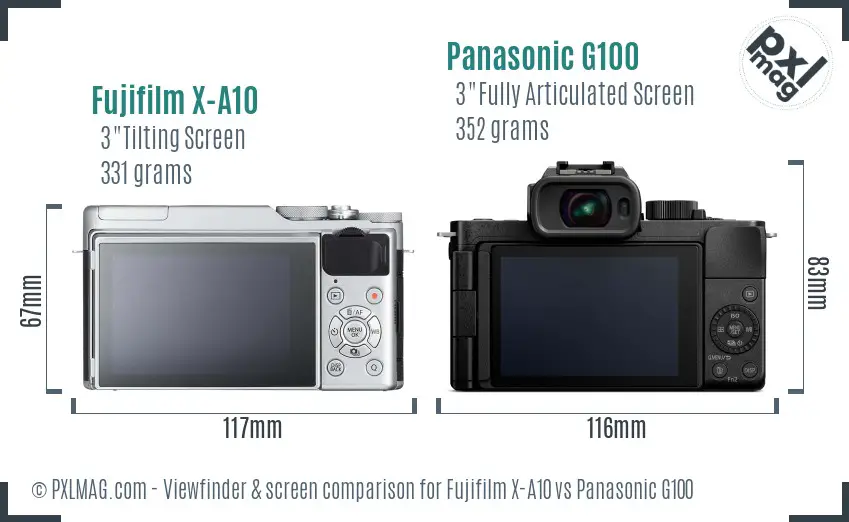 Fujifilm X-A10 vs Panasonic G100 Screen and Viewfinder comparison