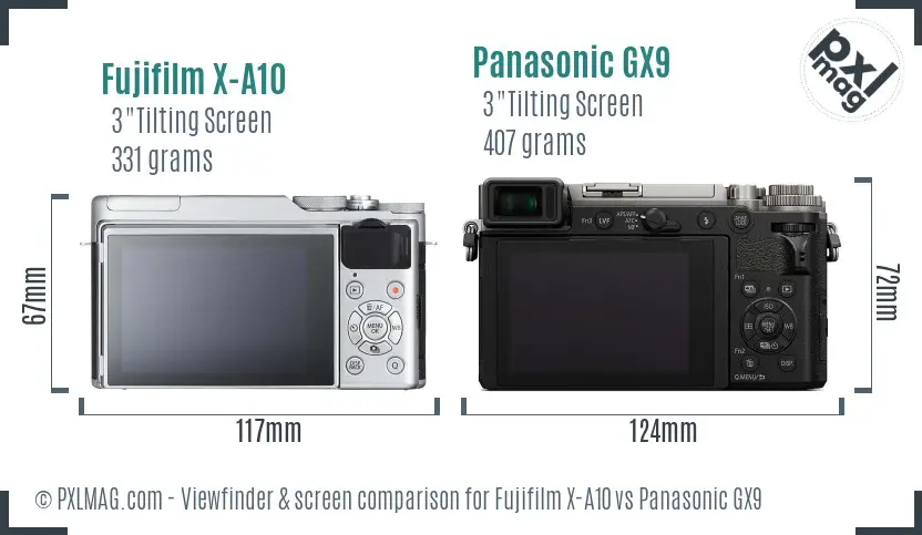 Fujifilm X-A10 vs Panasonic GX9 Screen and Viewfinder comparison