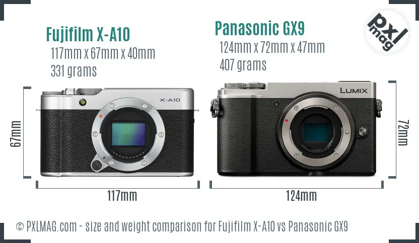 Fujifilm X-A10 vs Panasonic GX9 size comparison
