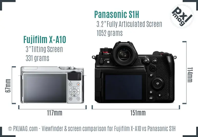 Fujifilm X-A10 vs Panasonic S1H Screen and Viewfinder comparison