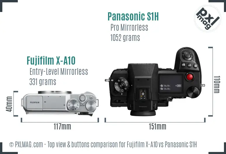 Fujifilm X-A10 vs Panasonic S1H top view buttons comparison