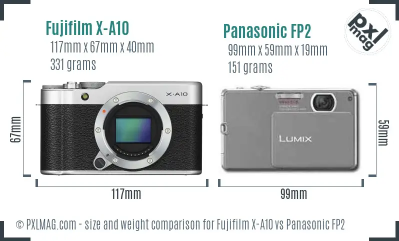 Fujifilm X-A10 vs Panasonic FP2 size comparison