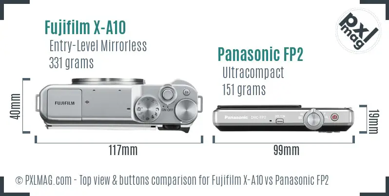 Fujifilm X-A10 vs Panasonic FP2 top view buttons comparison
