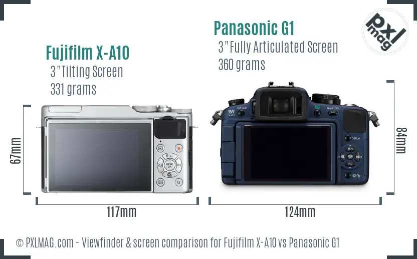 Fujifilm X-A10 vs Panasonic G1 Screen and Viewfinder comparison