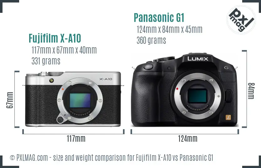 Fujifilm X-A10 vs Panasonic G1 size comparison