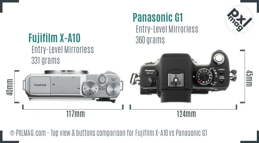 Fujifilm X-A10 vs Panasonic G1 top view buttons comparison