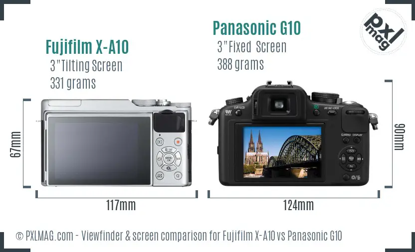Fujifilm X-A10 vs Panasonic G10 Screen and Viewfinder comparison