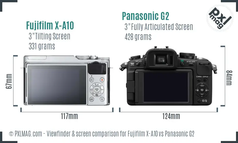 Fujifilm X-A10 vs Panasonic G2 Screen and Viewfinder comparison