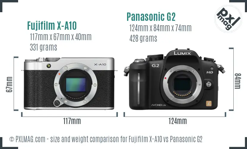 Fujifilm X-A10 vs Panasonic G2 size comparison