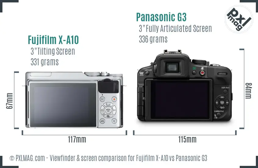 Fujifilm X-A10 vs Panasonic G3 Screen and Viewfinder comparison