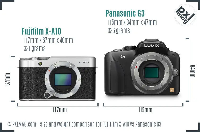 Fujifilm X-A10 vs Panasonic G3 size comparison