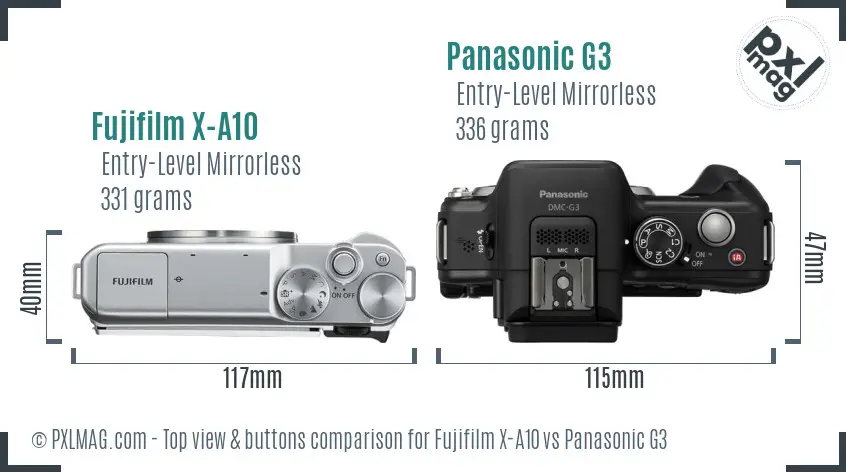 Fujifilm X-A10 vs Panasonic G3 top view buttons comparison
