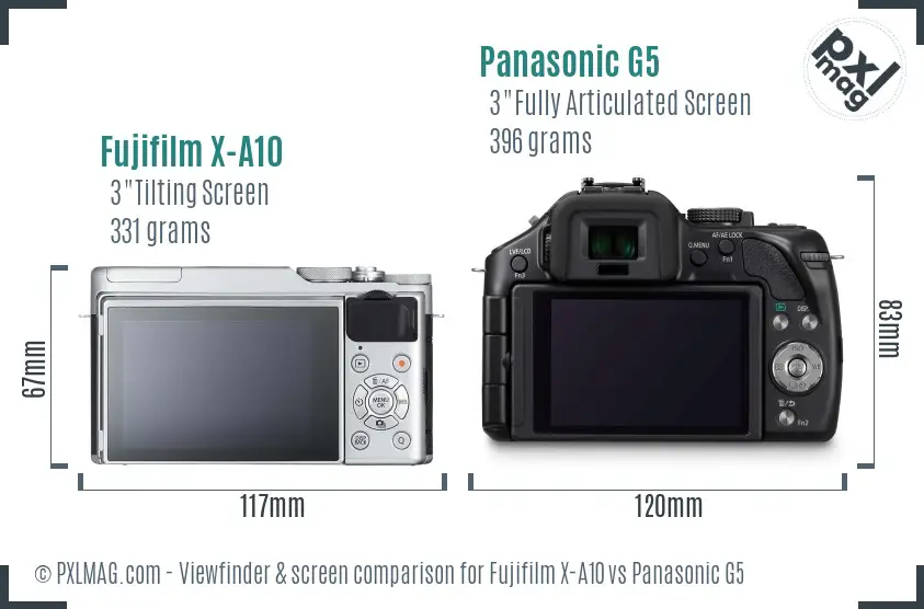 Fujifilm X-A10 vs Panasonic G5 Screen and Viewfinder comparison