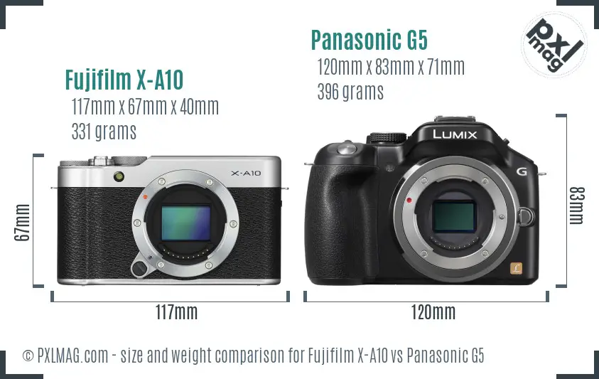 Fujifilm X-A10 vs Panasonic G5 size comparison