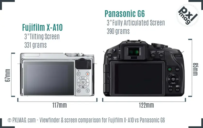 Fujifilm X-A10 vs Panasonic G6 Screen and Viewfinder comparison