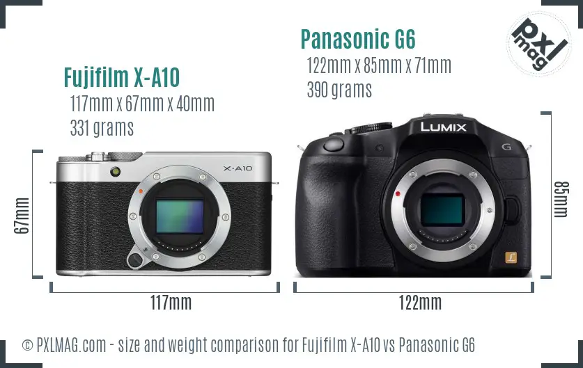 Fujifilm X-A10 vs Panasonic G6 size comparison