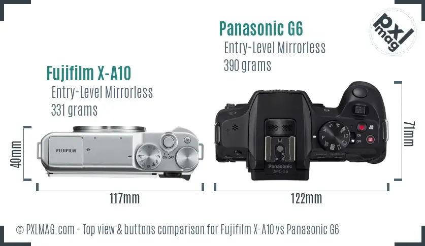 Fujifilm X-A10 vs Panasonic G6 top view buttons comparison