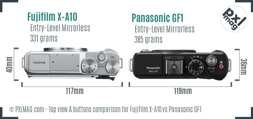Fujifilm X-A10 vs Panasonic GF1 top view buttons comparison