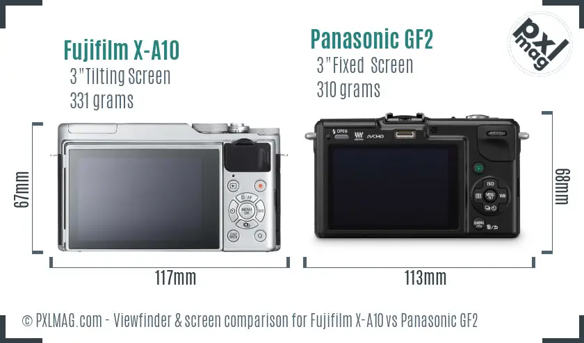 Fujifilm X-A10 vs Panasonic GF2 Screen and Viewfinder comparison