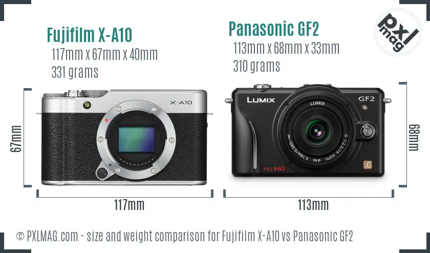 Fujifilm X-A10 vs Panasonic GF2 size comparison