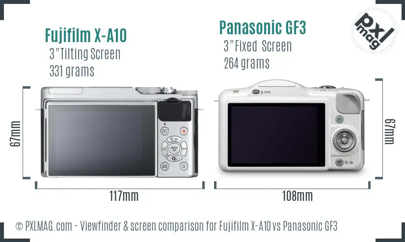 Fujifilm X-A10 vs Panasonic GF3 Screen and Viewfinder comparison