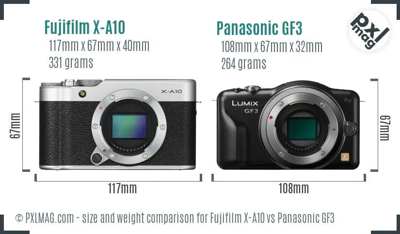 Fujifilm X-A10 vs Panasonic GF3 size comparison