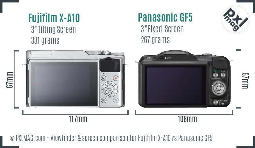 Fujifilm X-A10 vs Panasonic GF5 Screen and Viewfinder comparison