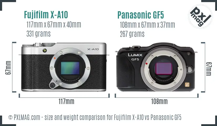 Fujifilm X-A10 vs Panasonic GF5 size comparison